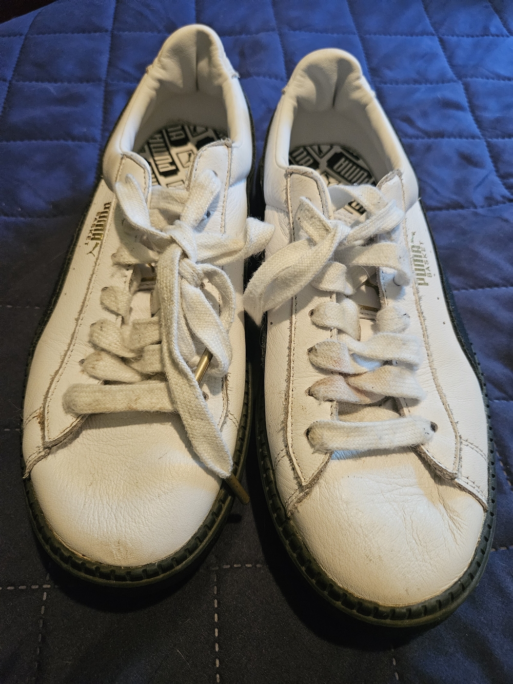 Puma Platform White Sneakers with Black Womens Size 8.